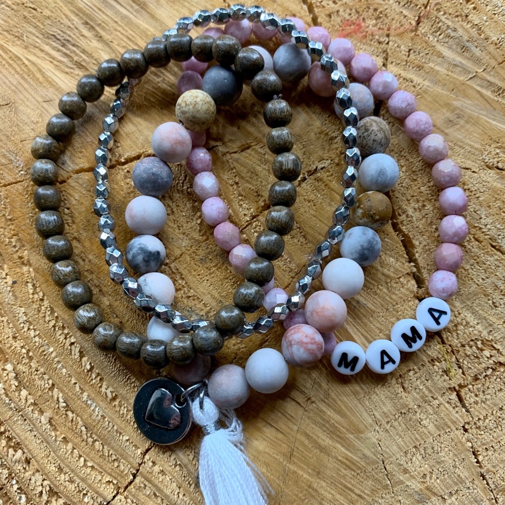 ‘mama’ Essential Oil Diffuser Bracelet Stack